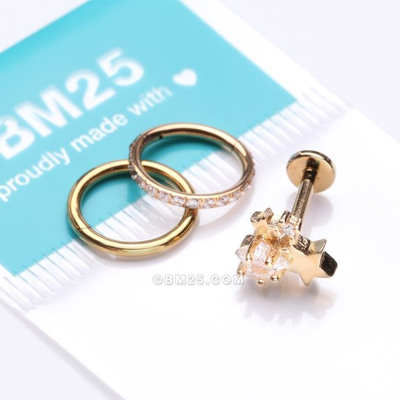 3 Pcs of Assorted Everyday Golden Sparkle Stars Stud x Clicker Package - Picture 3 of 3